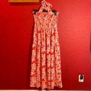 SHEIN all over floral shirred tie backless ruffle hem dress